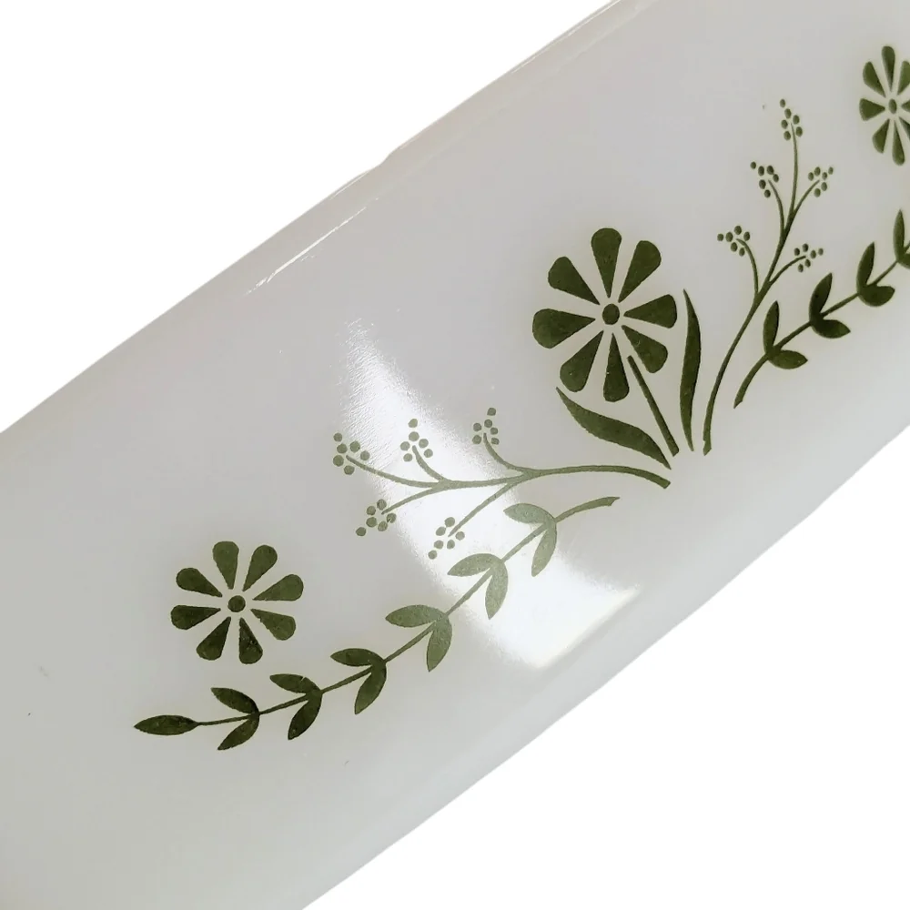 Glasbake Vintage J235 Green Floral Oval Dish
